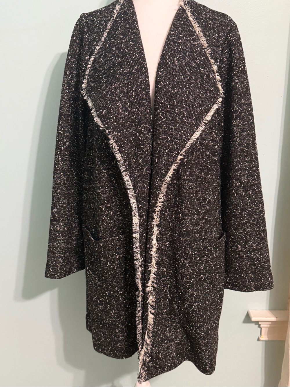 NWT Lane Bryant Black & White Tweed Open Front Fringed Cardigan Jacket Plus18/20